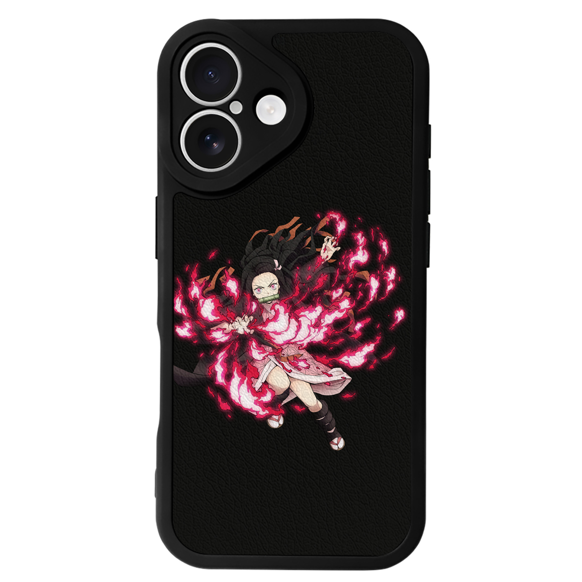（画像用） 鬼滅の刃（きめつのやいば）竈門 禰󠄀豆子／かまど ねずこ Kamado Nezuko 【iPhone 16シリーズ対応】シリコンスマホケース（レザー調） 材質：シリコン